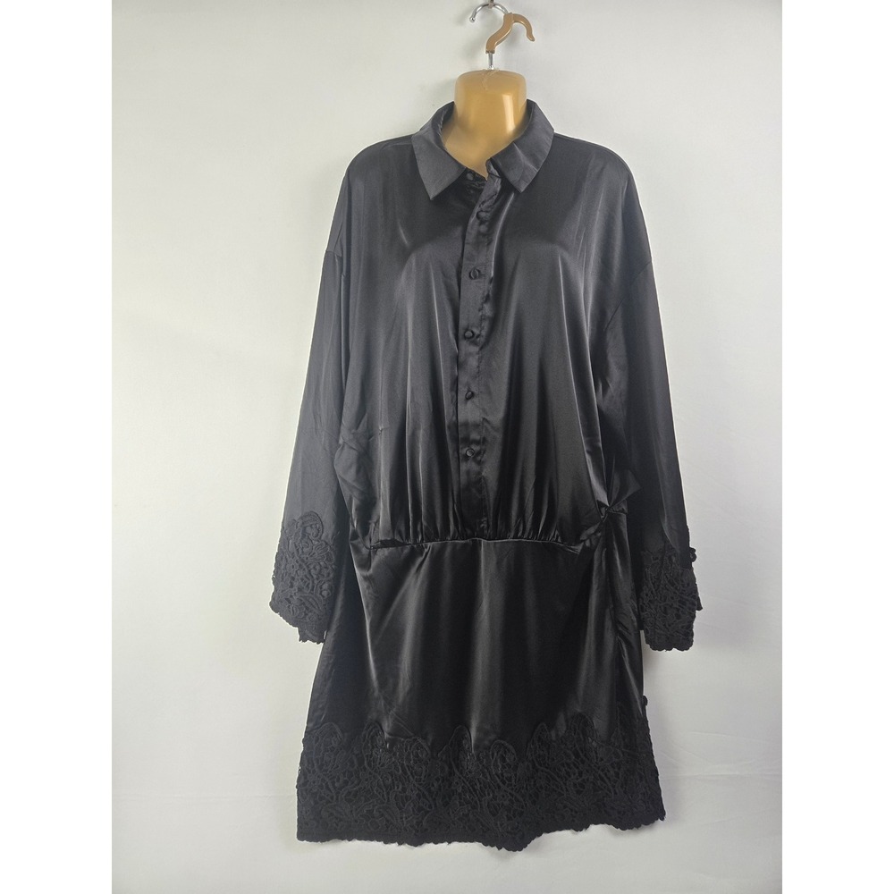Fashion Nova Soft Touch Satin Mini Dress 2X Black Lace Trim NWT P12504DR0303